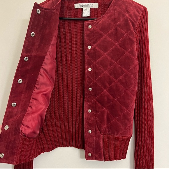 John Paul Richard Leather Outer Shell Sweater Jacket -Red - Picture 3 of 7